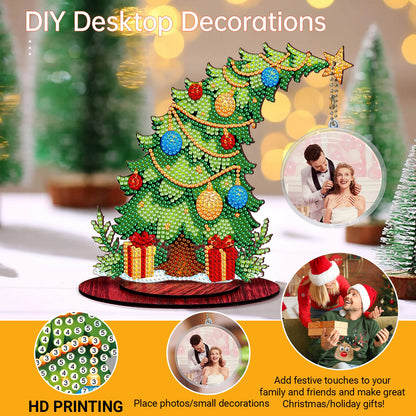 Christmas Tree DIY 2D Flat Wooden Desktop Diamond Art Kit for Adults Beginner(K)