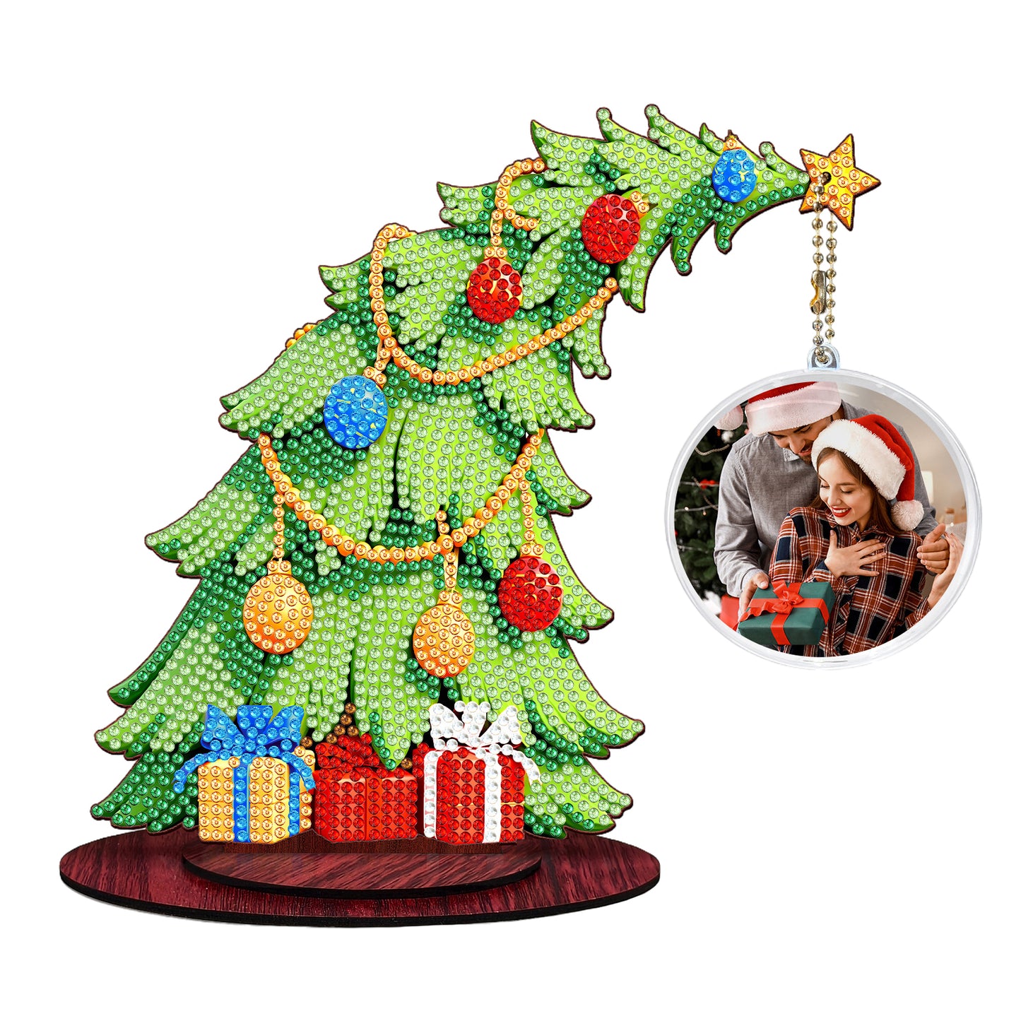 Christmas Tree DIY 2D Flat Wooden Desktop Diamond Art Kit for Adults Beginner(L)
