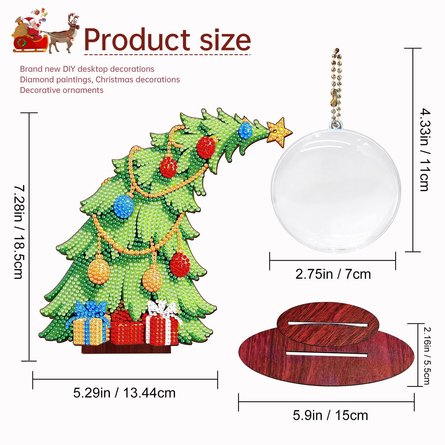 Christmas Tree DIY 2D Flat Wooden Desktop Diamond Art Kit for Adults Beginner(L)