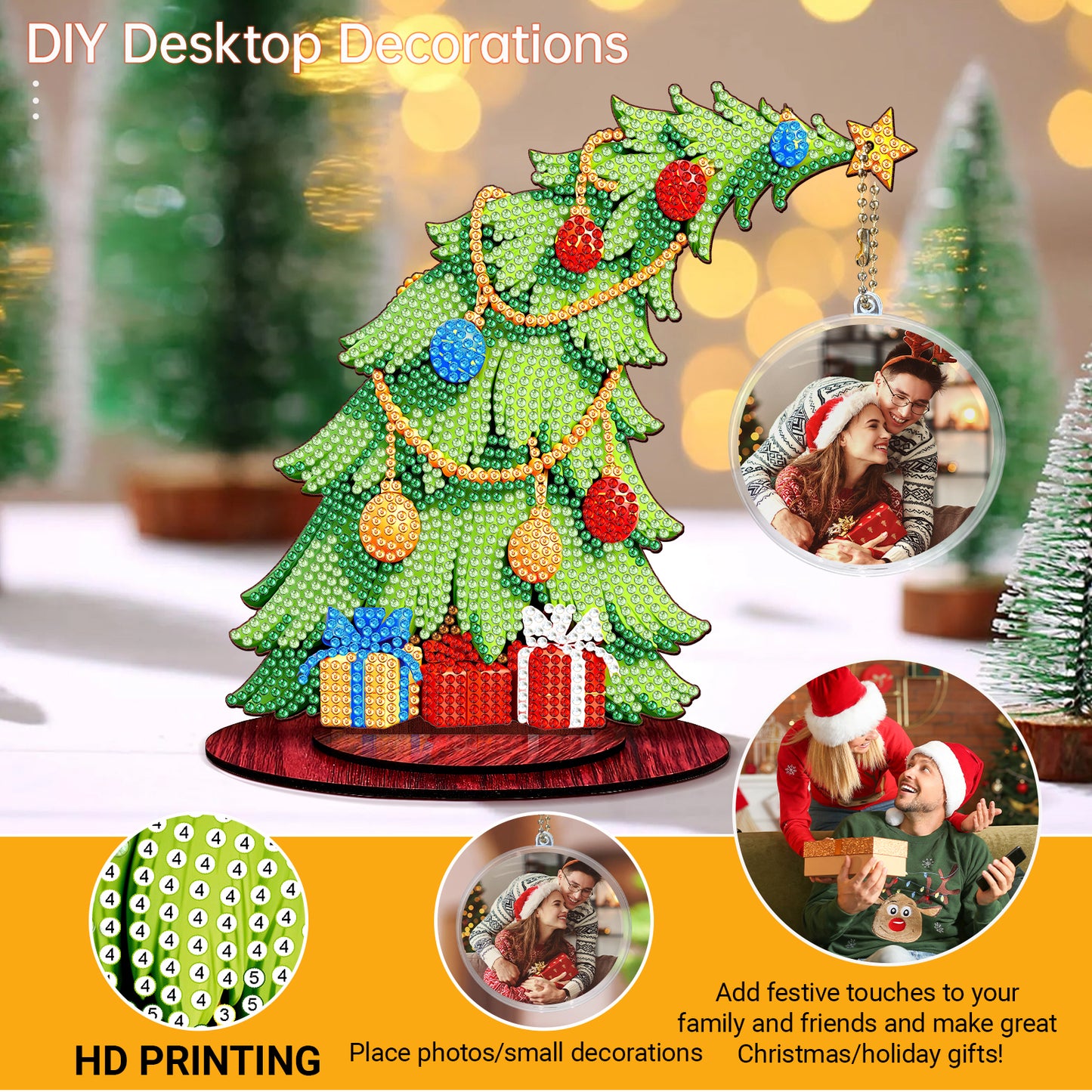 Christmas Tree DIY 2D Flat Wooden Desktop Diamond Art Kit for Adults Beginner(L)