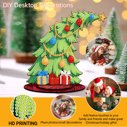 Christmas Tree DIY 2D Flat Wooden Desktop Diamond Art Kit for Adults Beginner(L)