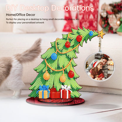 Christmas Tree DIY 2D Flat Wooden Desktop Diamond Art Kit for Adults Beginner(L)