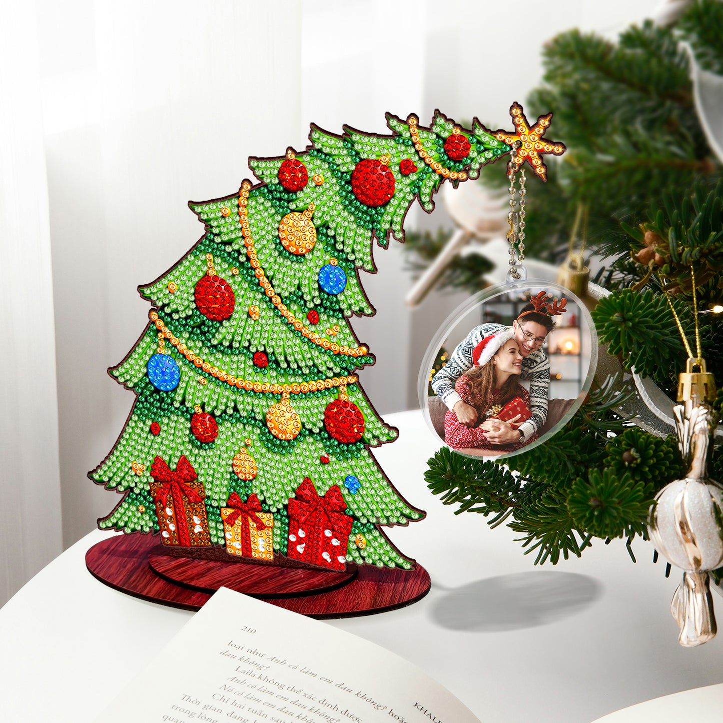 Christmas Tree DIY 2D Flat Wooden Desktop Diamond Art Kit for Adults Beginner(M)