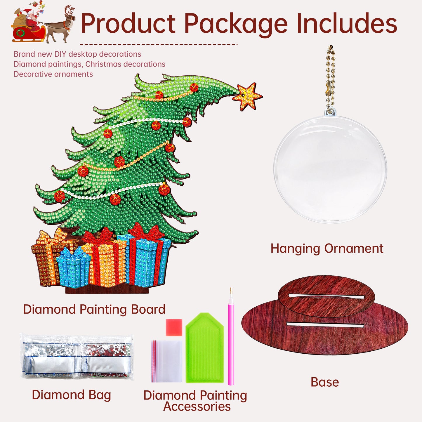 Christmas Tree DIY 2D Flat Wooden Desktop Diamond Art Kit for Adults Beginner(N)