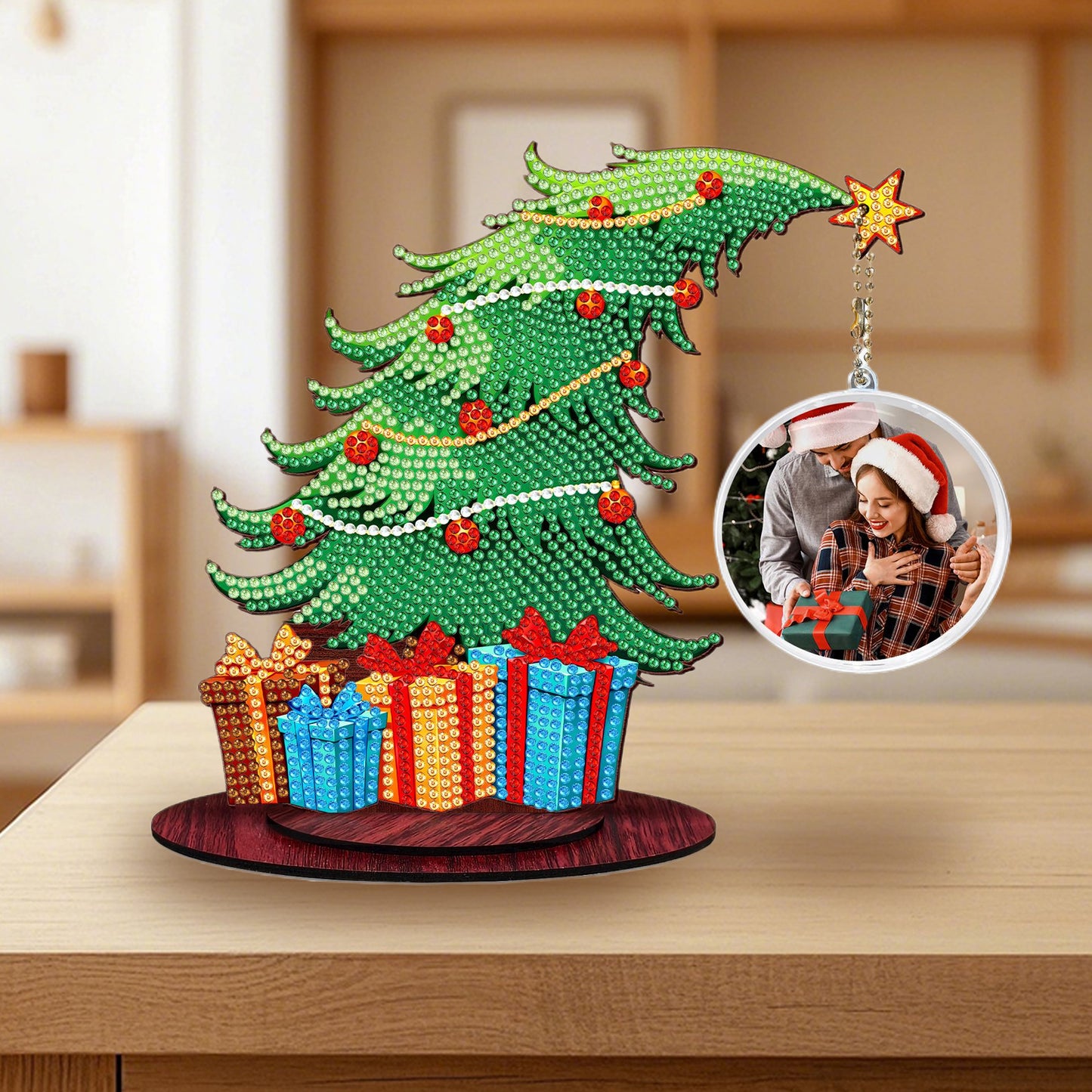 Christmas Tree DIY 2D Flat Wooden Desktop Diamond Art Kit for Adults Beginner(N)