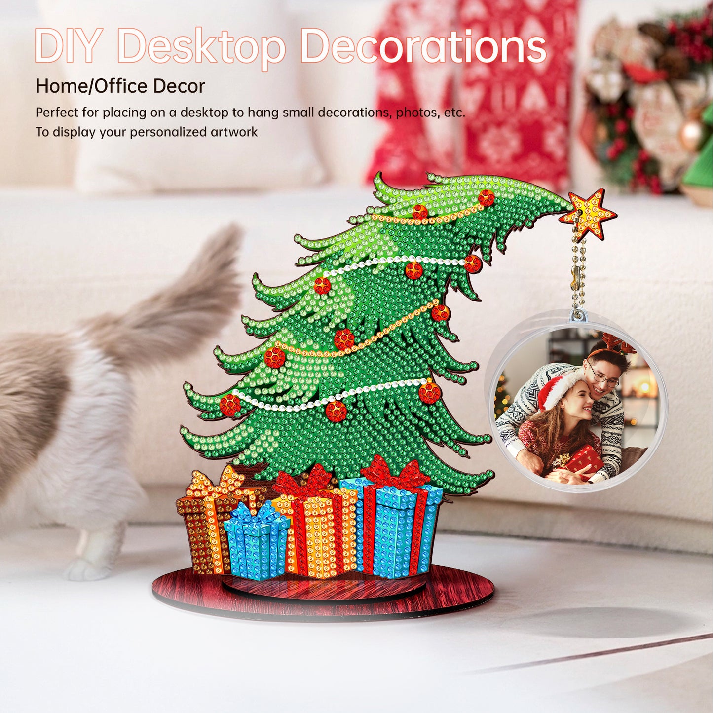 Christmas Tree DIY 2D Flat Wooden Desktop Diamond Art Kit for Adults Beginner(N)