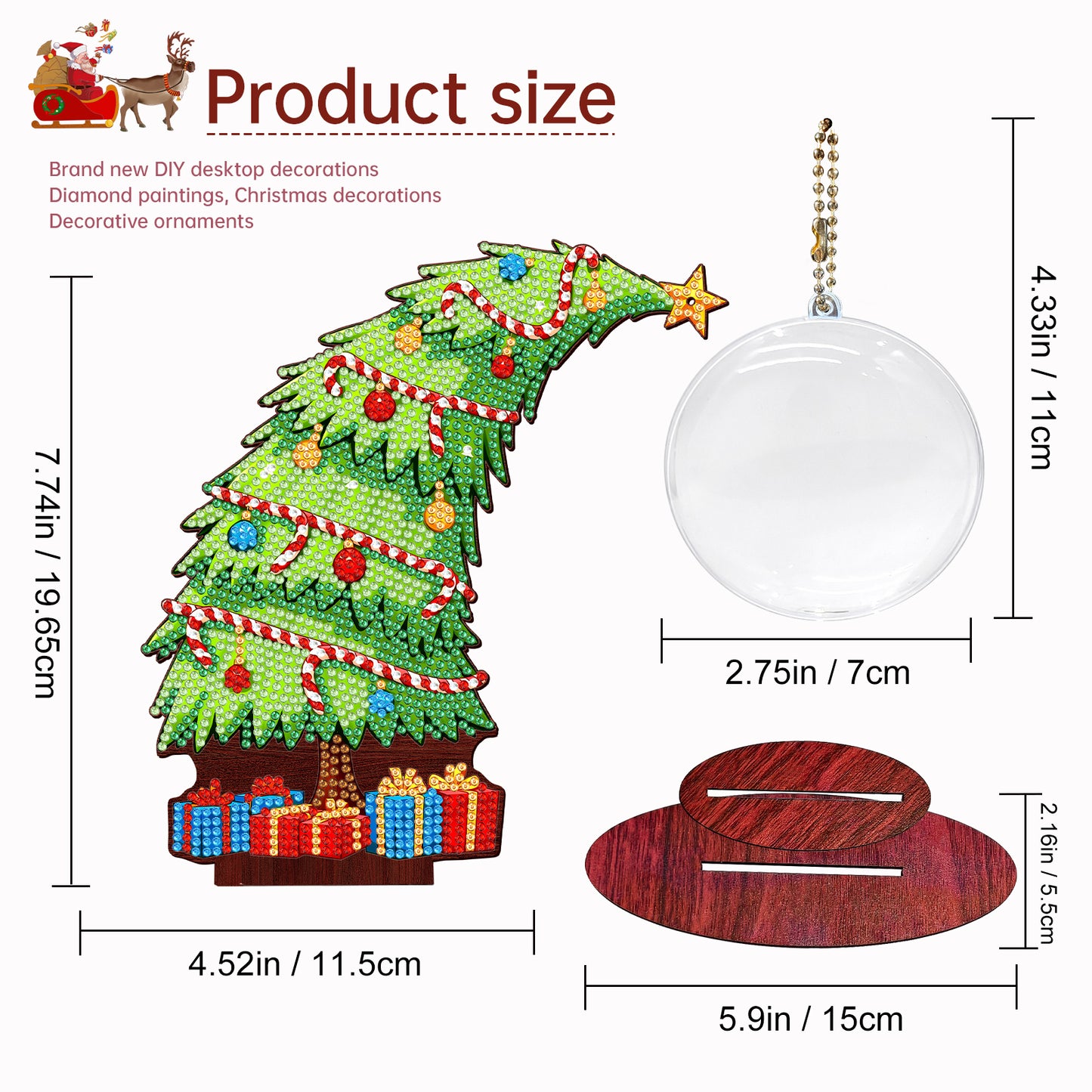 Christmas Tree DIY 2D Flat Wooden Desktop Diamond Art Kit for Adults Beginner(O)