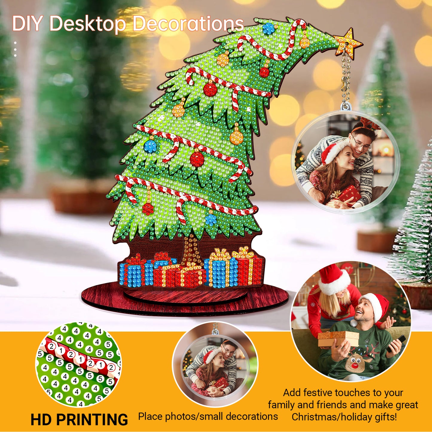 Christmas Tree DIY 2D Flat Wooden Desktop Diamond Art Kit for Adults Beginner(O)