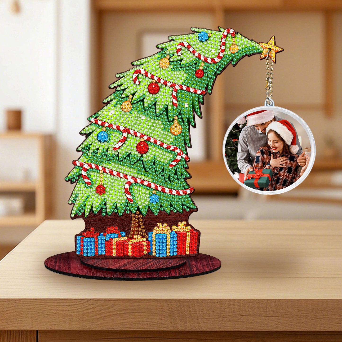 Christmas Tree DIY 2D Flat Wooden Desktop Diamond Art Kit for Adults Beginner(O)