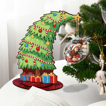 Christmas Tree DIY 2D Flat Wooden Desktop Diamond Art Kit for Adults Beginner(O)