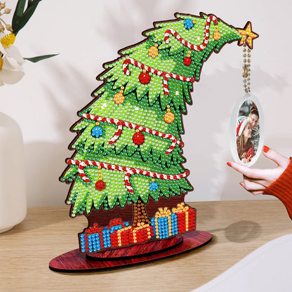 Christmas Tree DIY 2D Flat Wooden Desktop Diamond Art Kit for Adults Beginner(O)
