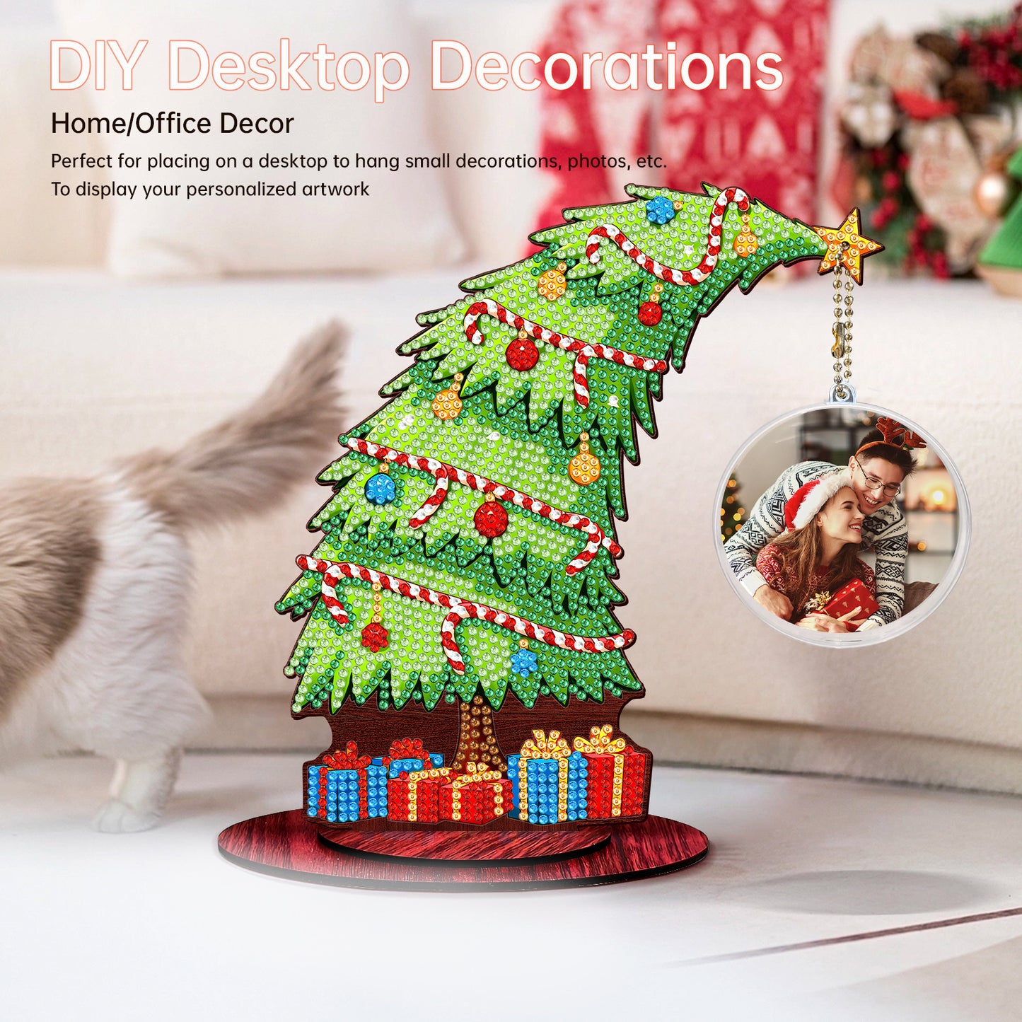 Christmas Tree DIY 2D Flat Wooden Desktop Diamond Art Kit for Adults Beginner(O)