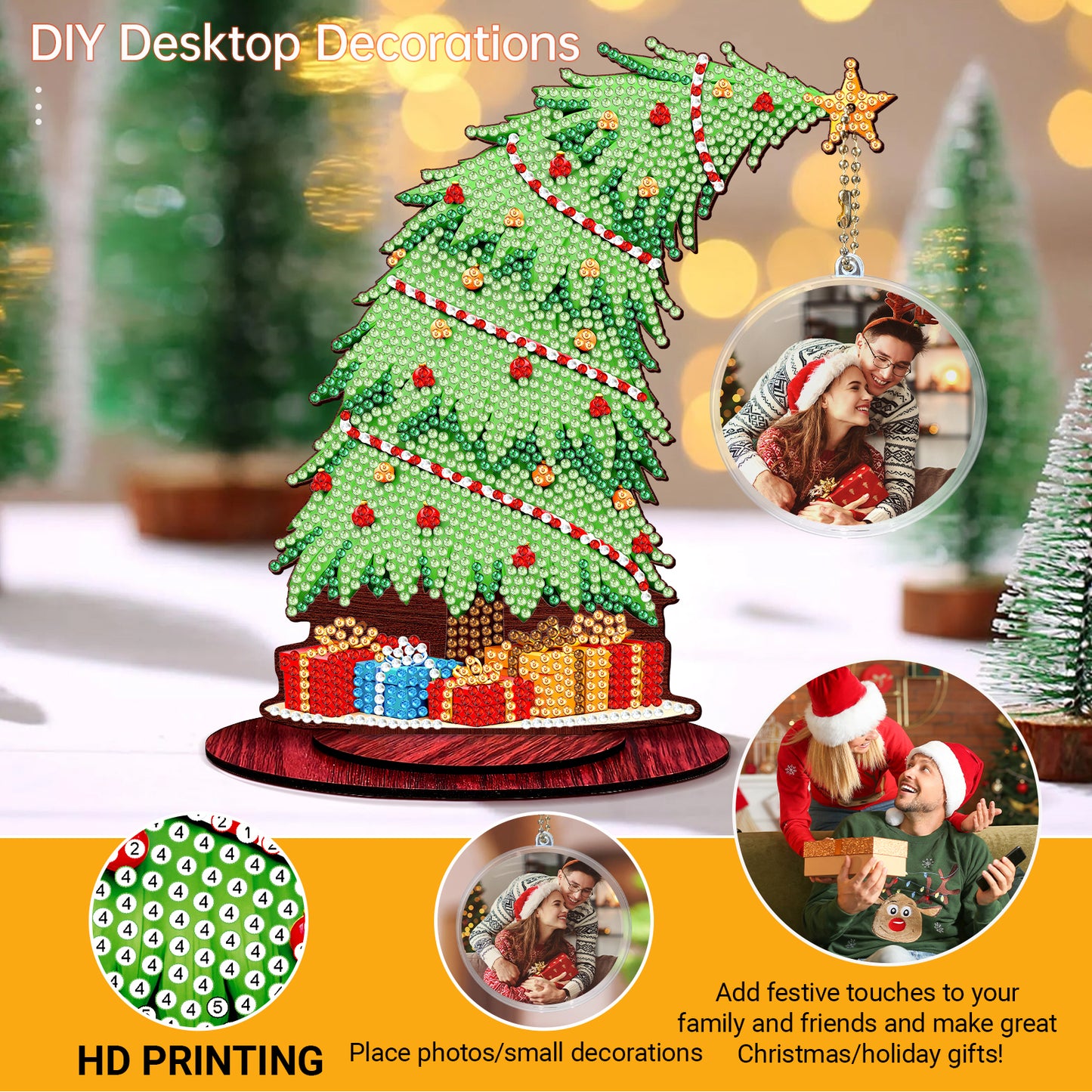 Christmas Tree DIY 2D Flat Wooden Desktop Diamond Art Kit for Adults Beginner(P)