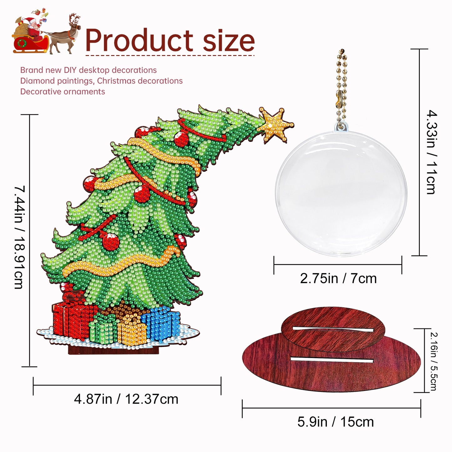 Christmas Tree DIY 2D Flat Wooden Desktop Diamond Art Kit for Adults Beginner(Q)