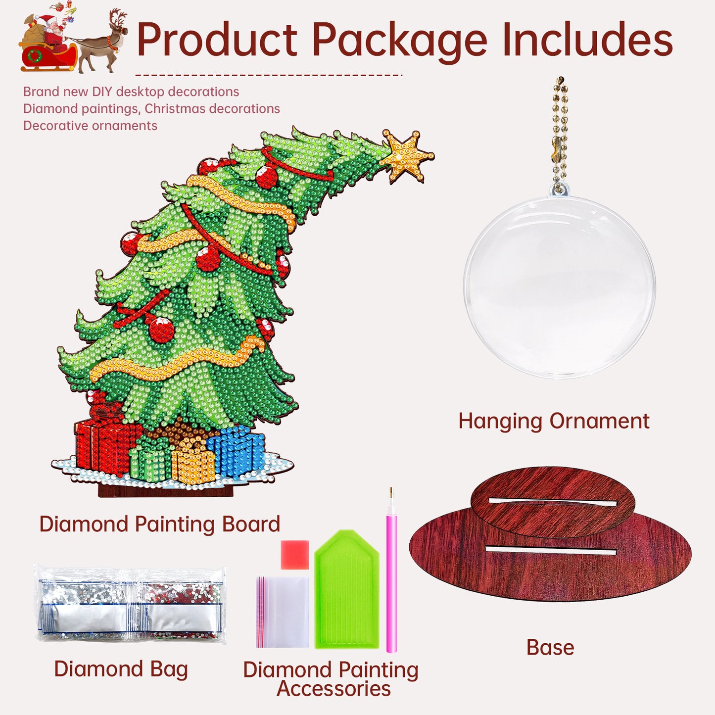 Christmas Tree DIY 2D Flat Wooden Desktop Diamond Art Kit for Adults Beginner(Q)