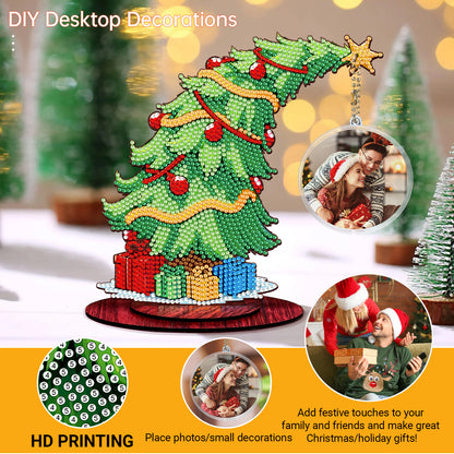 Christmas Tree DIY 2D Flat Wooden Desktop Diamond Art Kit for Adults Beginner(Q)