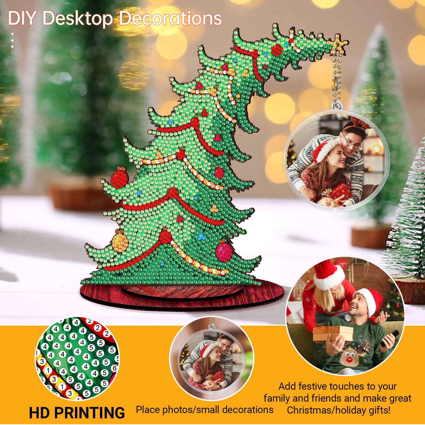 Christmas Tree DIY 2D Flat Wooden Desktop Diamond Art Kit for Adults Beginner(R)