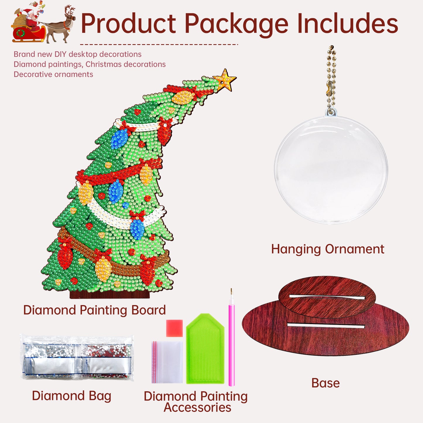 Christmas Tree DIY 2D Flat Wooden Desktop Diamond Art Kit for Adults Beginner(S)