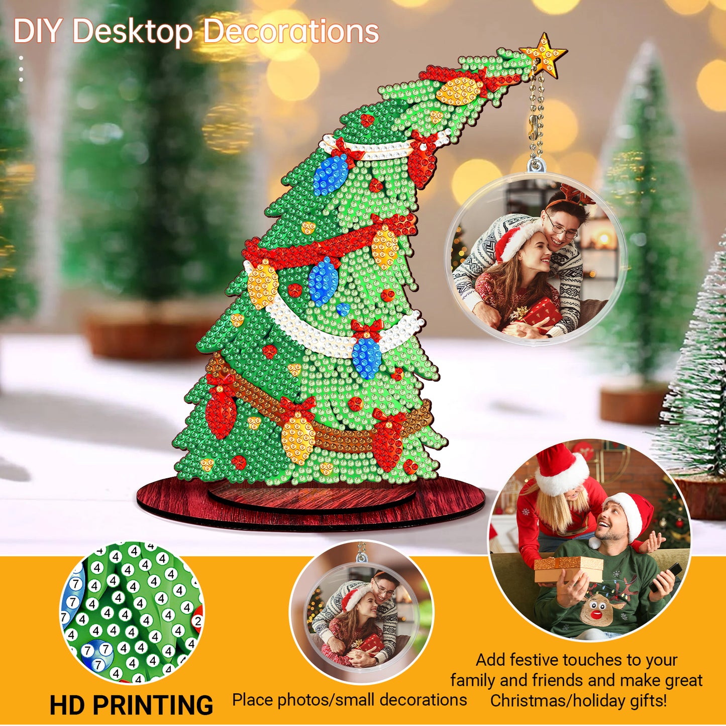 Christmas Tree DIY 2D Flat Wooden Desktop Diamond Art Kit for Adults Beginner(S)