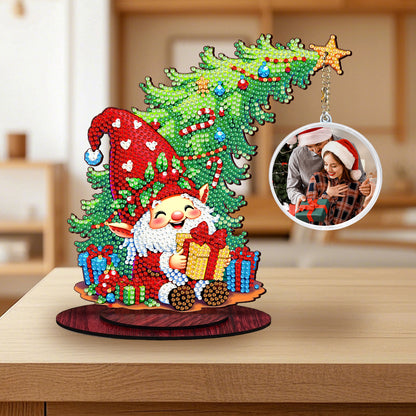 Santa Goblin Photo Xmas Tree DIY 2D Wooden Desktop Diamond Art Kit Home Decor(T)
