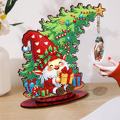 Santa Goblin Photo Xmas Tree DIY 2D Wooden Desktop Diamond Art Kit Home Decor(T)