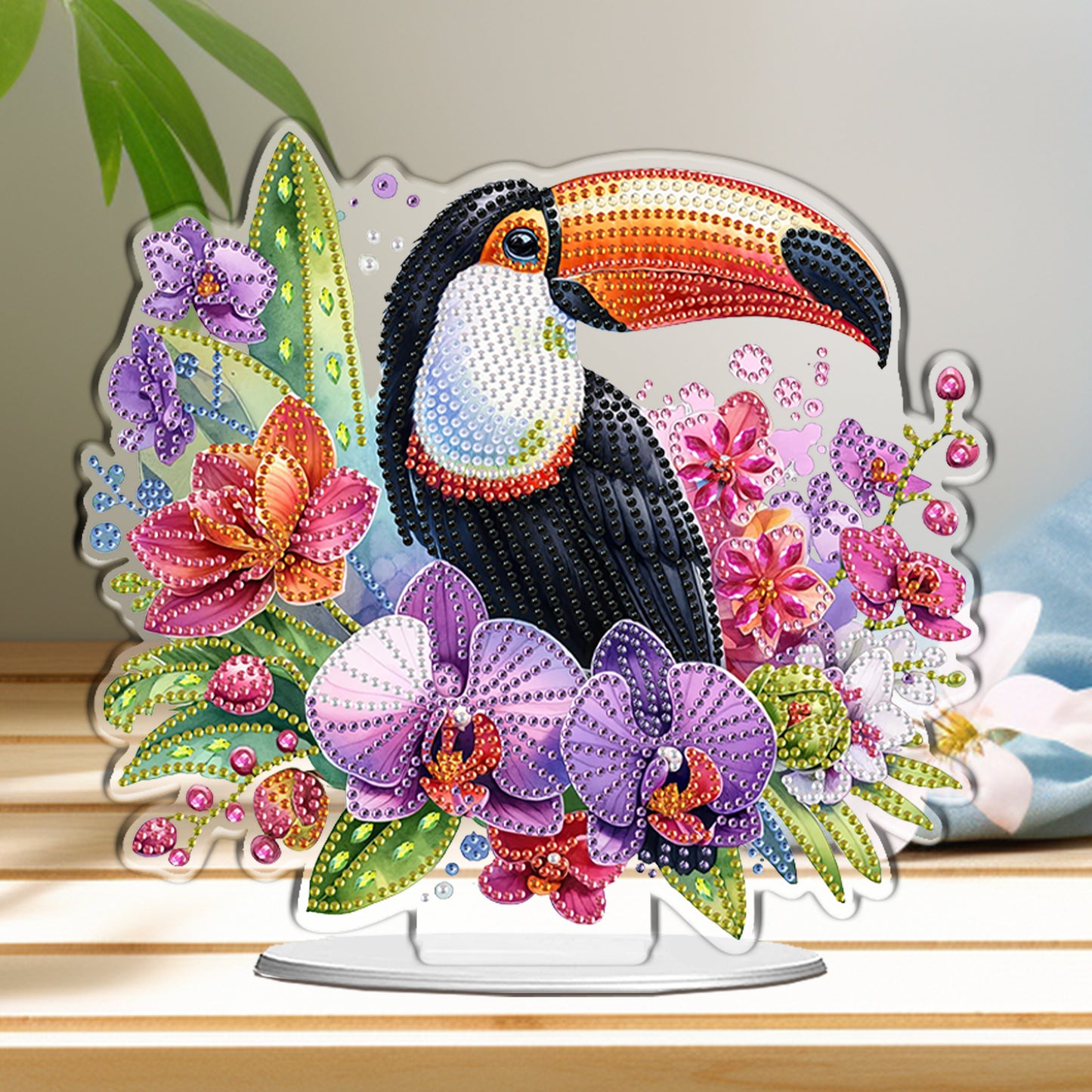 2D Flat DIY Bird and Flowers Acrylic Diamond Painting Tabletop Ornaments Kit