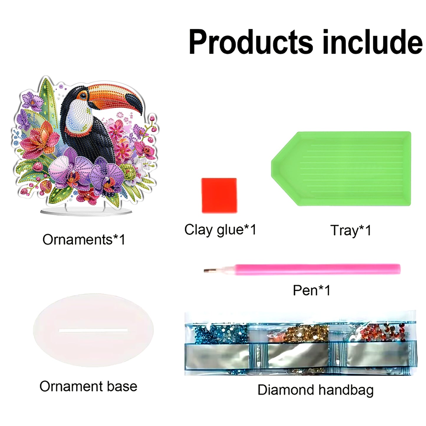 2D Flat DIY Bird and Flowers Acrylic Diamond Painting Tabletop Ornaments Kit