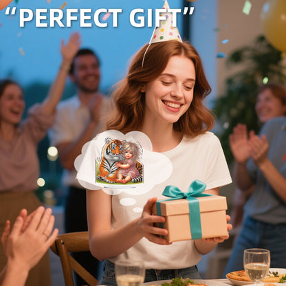 2D Flat DIY Tiger and Girl Acrylic Diamond Painting Tabletop Ornaments Kit Gifts