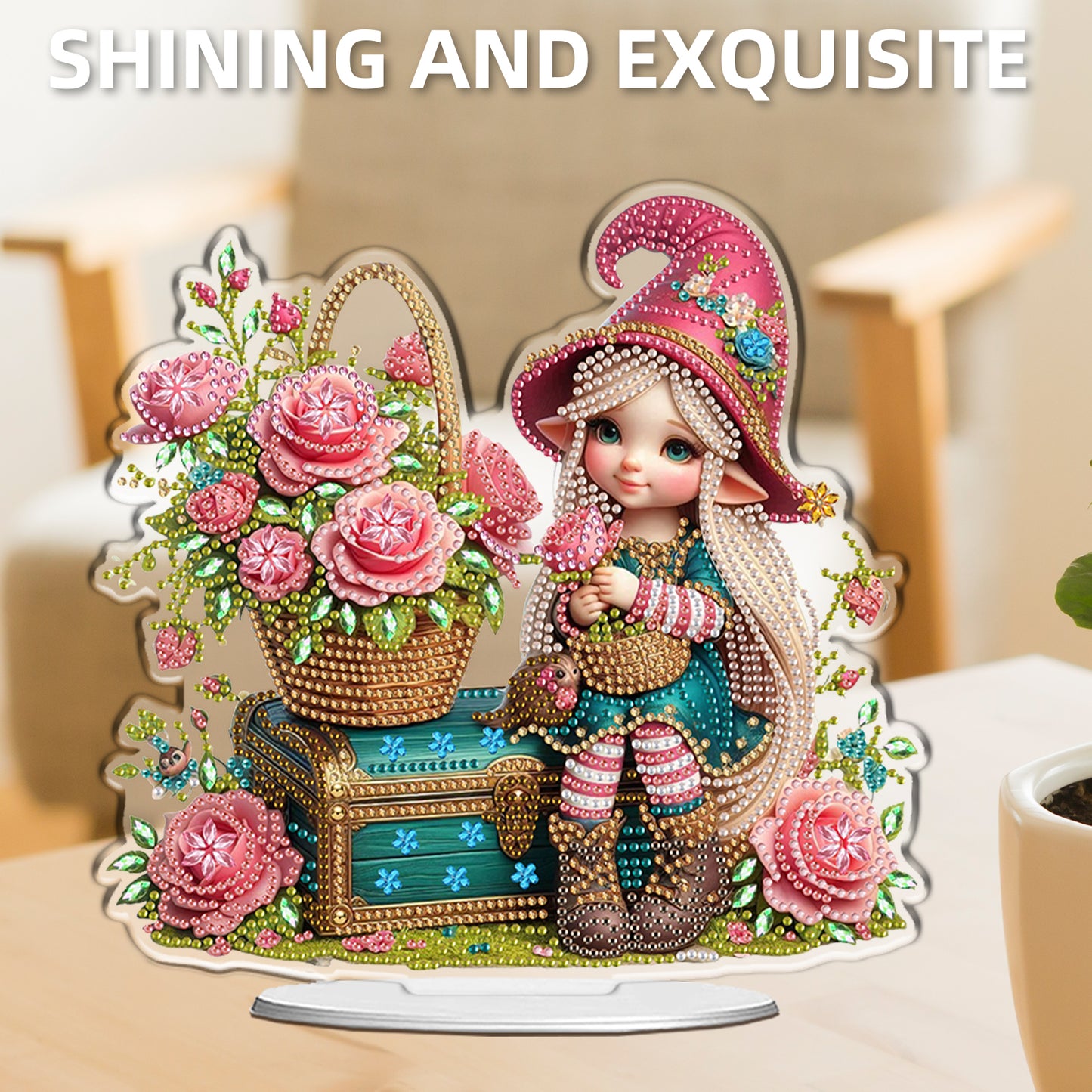 2D Flat DIY Fairy and Flowers Acrylic Diamond Painting Tabletop Ornaments Kit