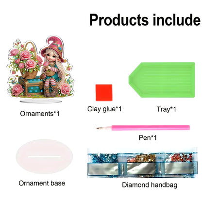 2D Flat DIY Fairy and Flowers Acrylic Diamond Painting Tabletop Ornaments Kit