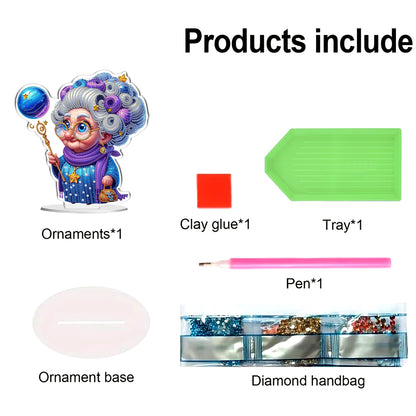 2D Flat DIY Magic Grandma Acrylic Diamond Painting Tabletop Ornaments Kit Gifts