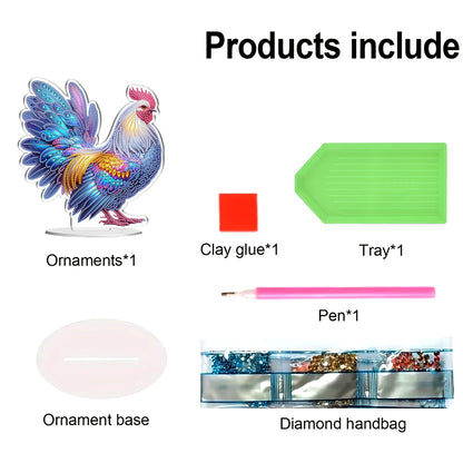 2D Flat DIY Chicken Acrylic Diamond Painting Tabletop Ornaments Kit Home Decor
