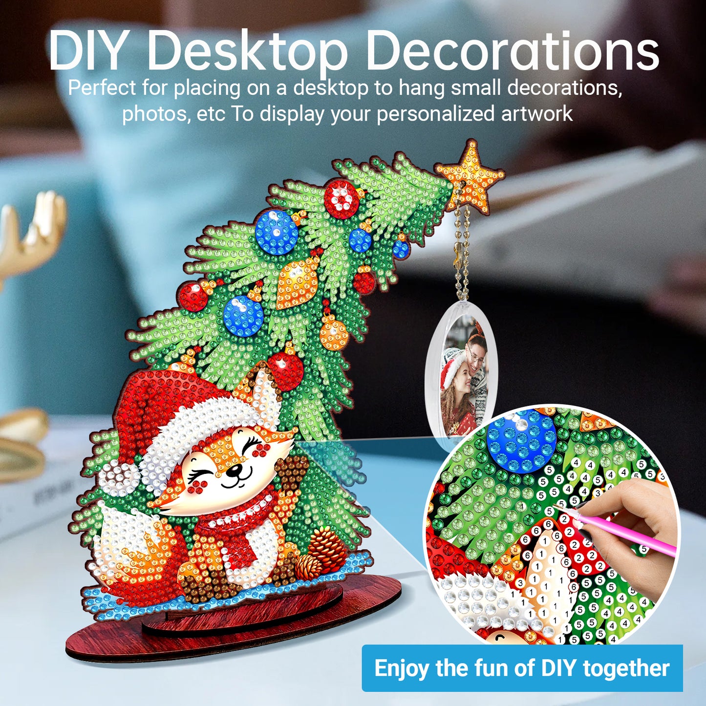 Photo Christmas Tree 5D DIY Diamond Art Tabletop Wood Decorations Ornament Kits