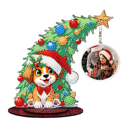Dog Photo Xmas Tree 5D DIY Diamond Art Tabletop Wood Decoration Ornament Kit