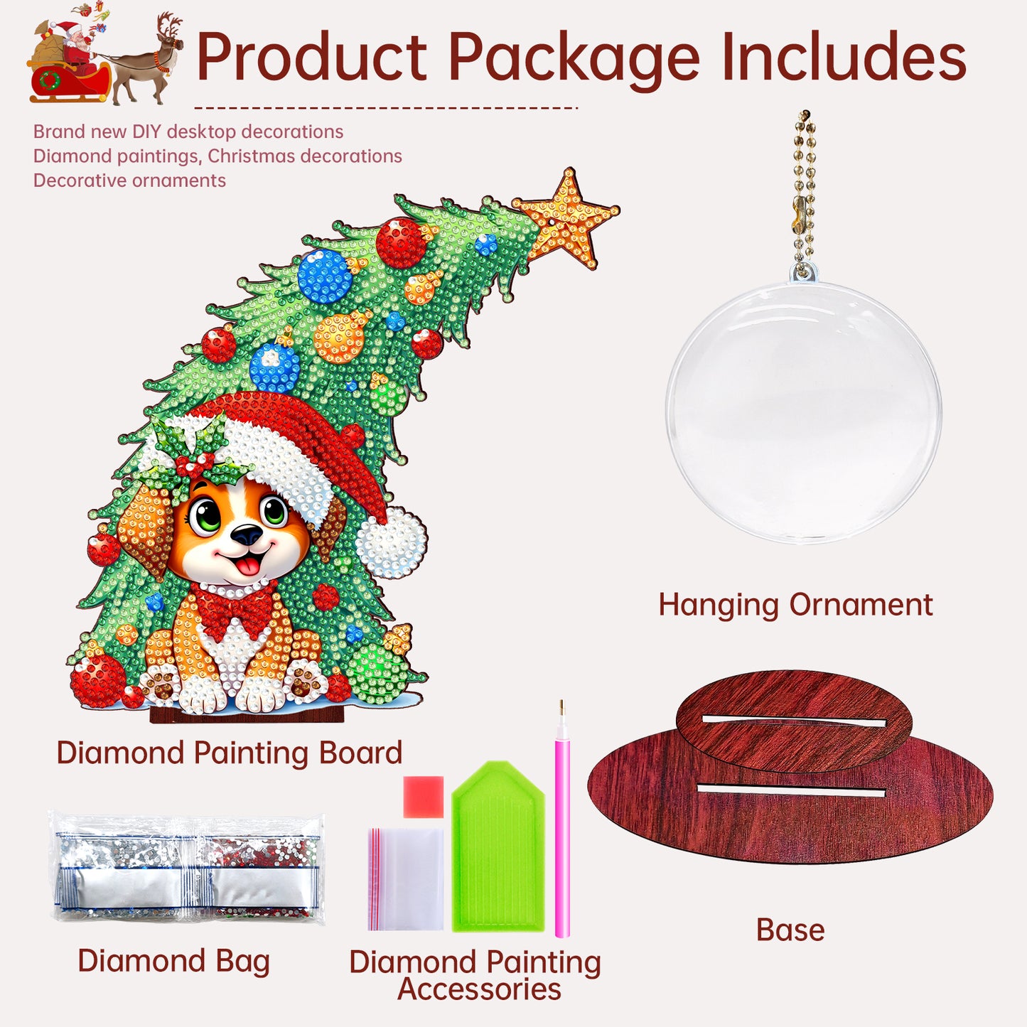 Dog Photo Xmas Tree 5D DIY Diamond Art Tabletop Wood Decoration Ornament Kit