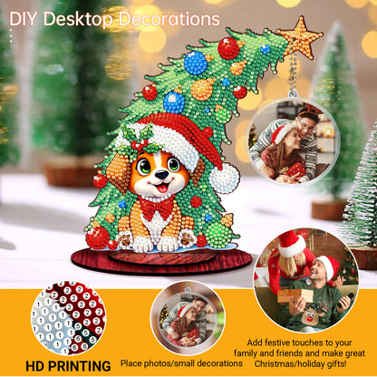 Dog Photo Xmas Tree 5D DIY Diamond Art Tabletop Wood Decoration Ornament Kit