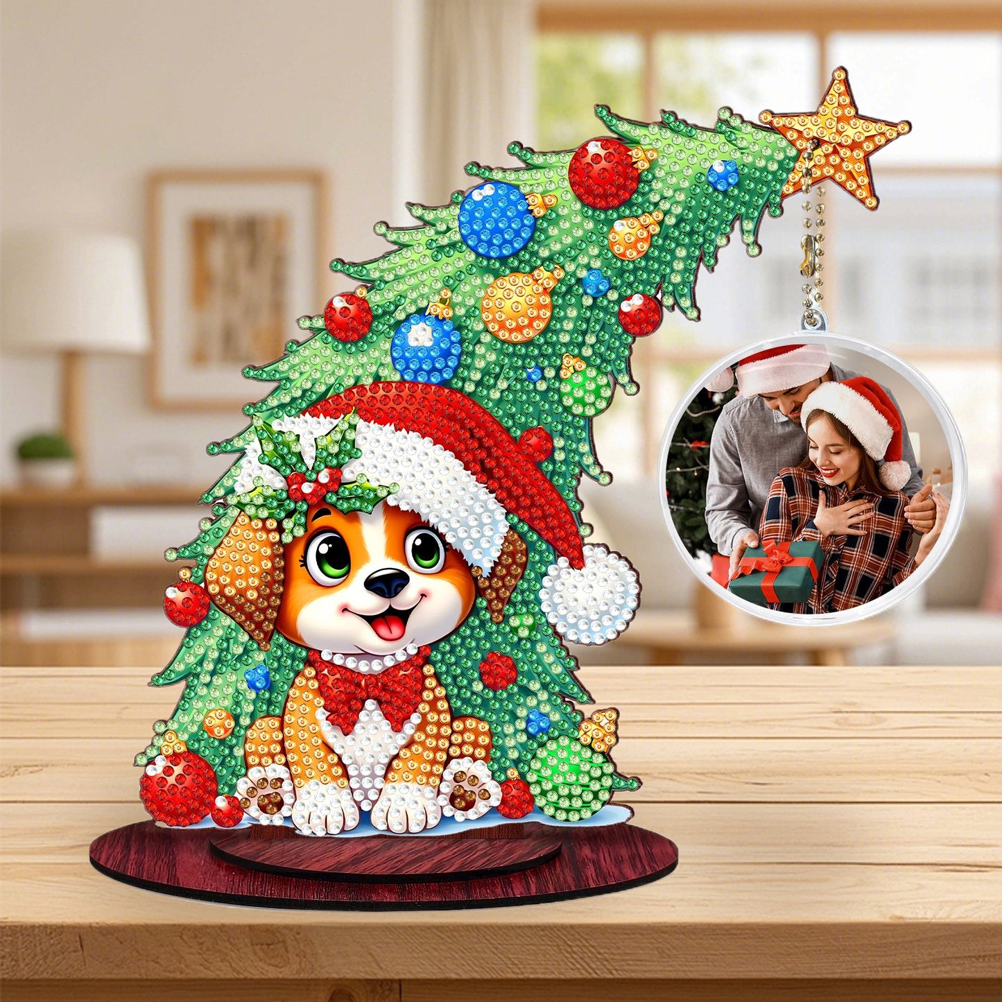 Dog Photo Xmas Tree 5D DIY Diamond Art Tabletop Wood Decoration Ornament Kit