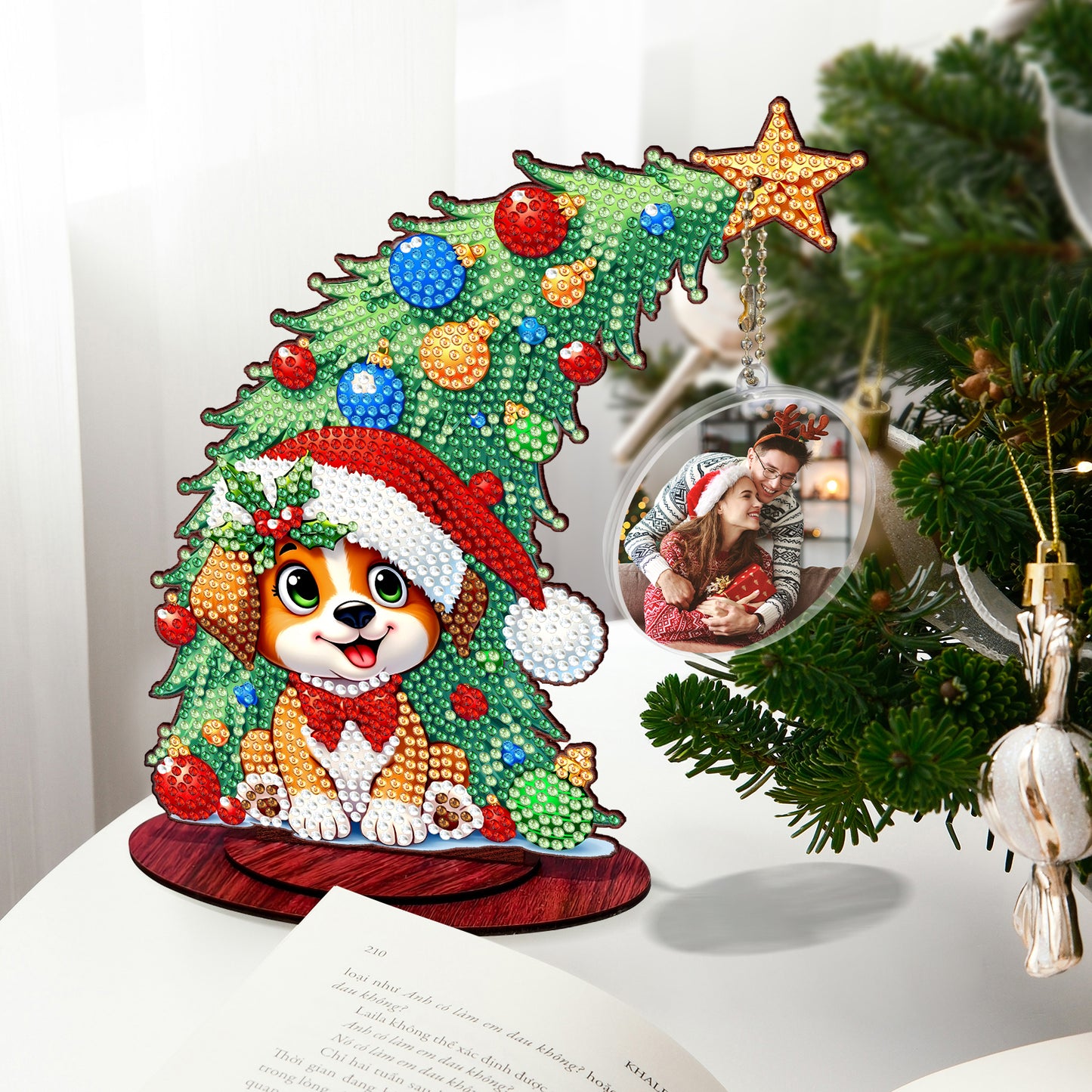 Dog Photo Xmas Tree 5D DIY Diamond Art Tabletop Wood Decoration Ornament Kit