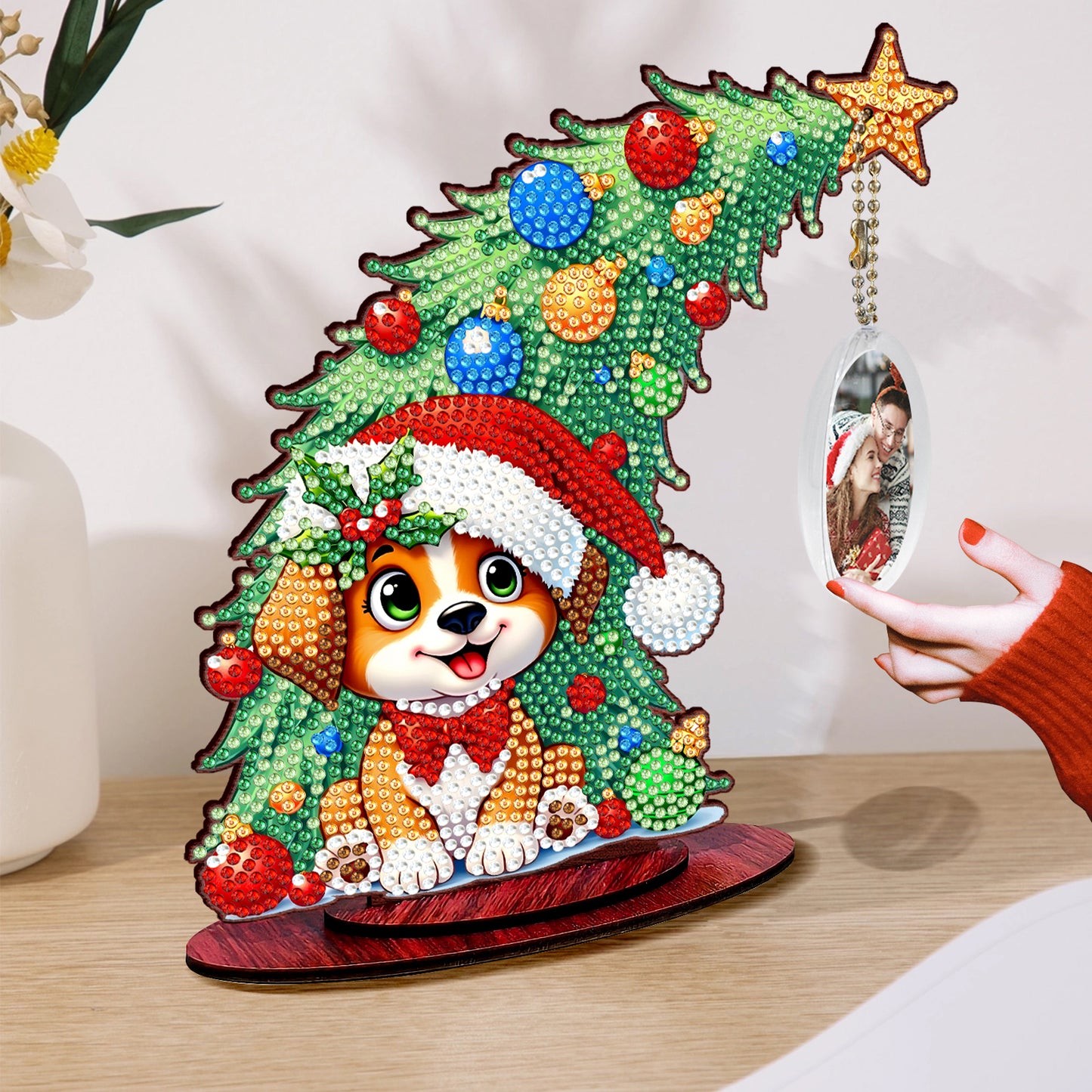 Dog Photo Xmas Tree 5D DIY Diamond Art Tabletop Wood Decoration Ornament Kit