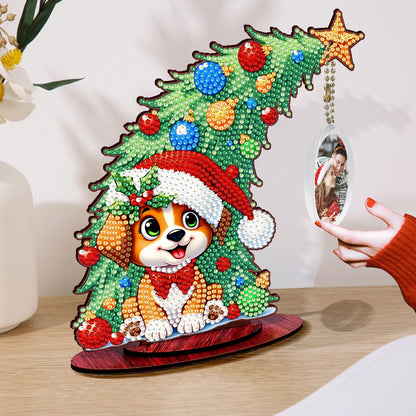 Dog Photo Xmas Tree 5D DIY Diamond Art Tabletop Wood Decoration Ornament Kit