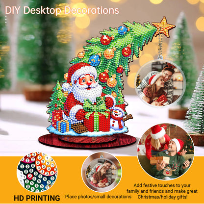 Santa Claus Photo Xmas Tree 5D DIY Diamond Art Tabletop Wood Decoration Ornament