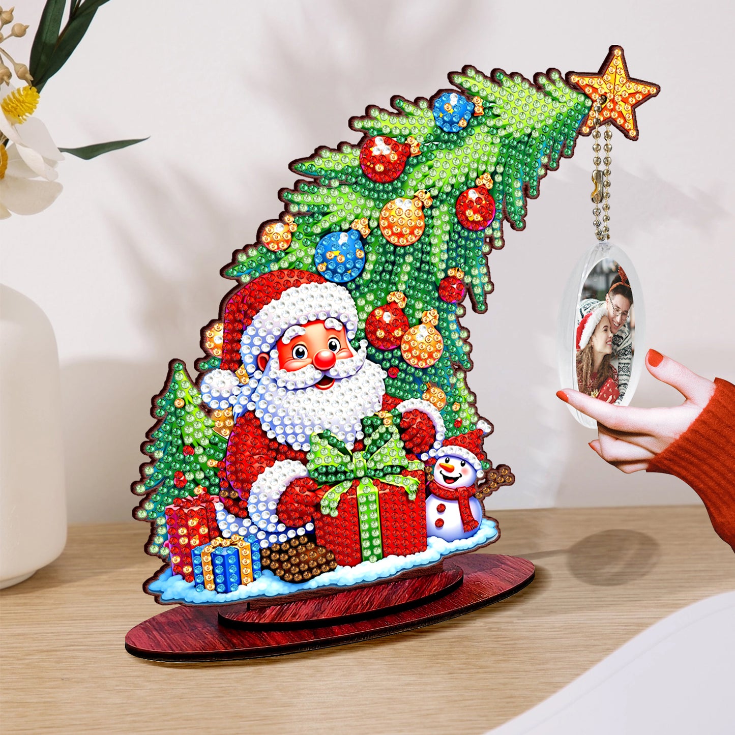 Santa Claus Photo Xmas Tree 5D DIY Diamond Art Tabletop Wood Decoration Ornament