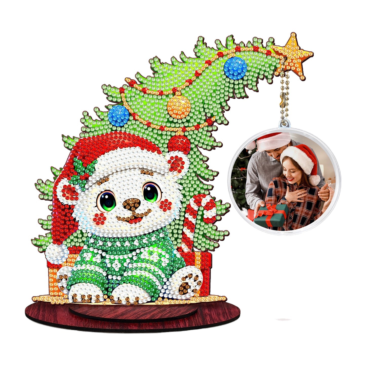 Bear Photo Xmas Tree 5D DIY Diamond Art Tabletop Wood Decoration Ornament Kit