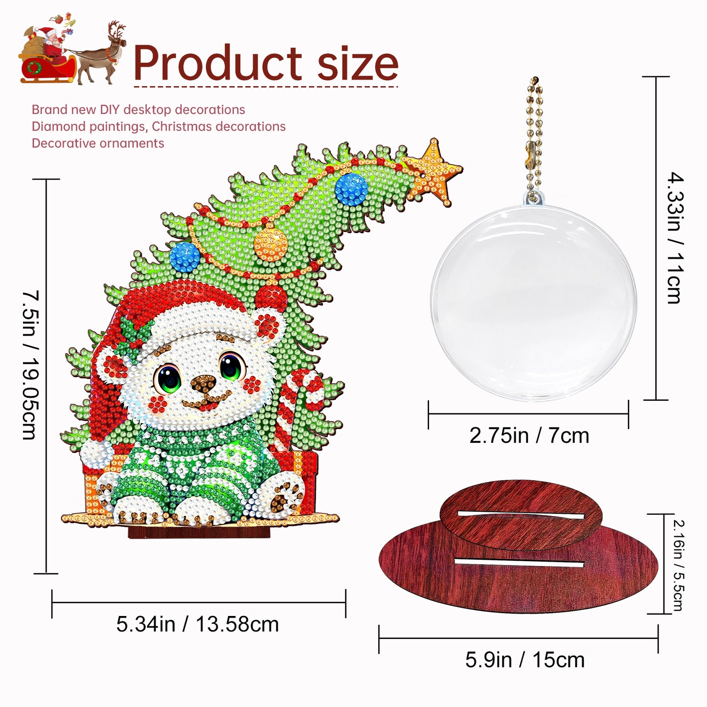 Bear Photo Xmas Tree 5D DIY Diamond Art Tabletop Wood Decoration Ornament Kit