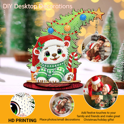 Bear Photo Xmas Tree 5D DIY Diamond Art Tabletop Wood Decoration Ornament Kit