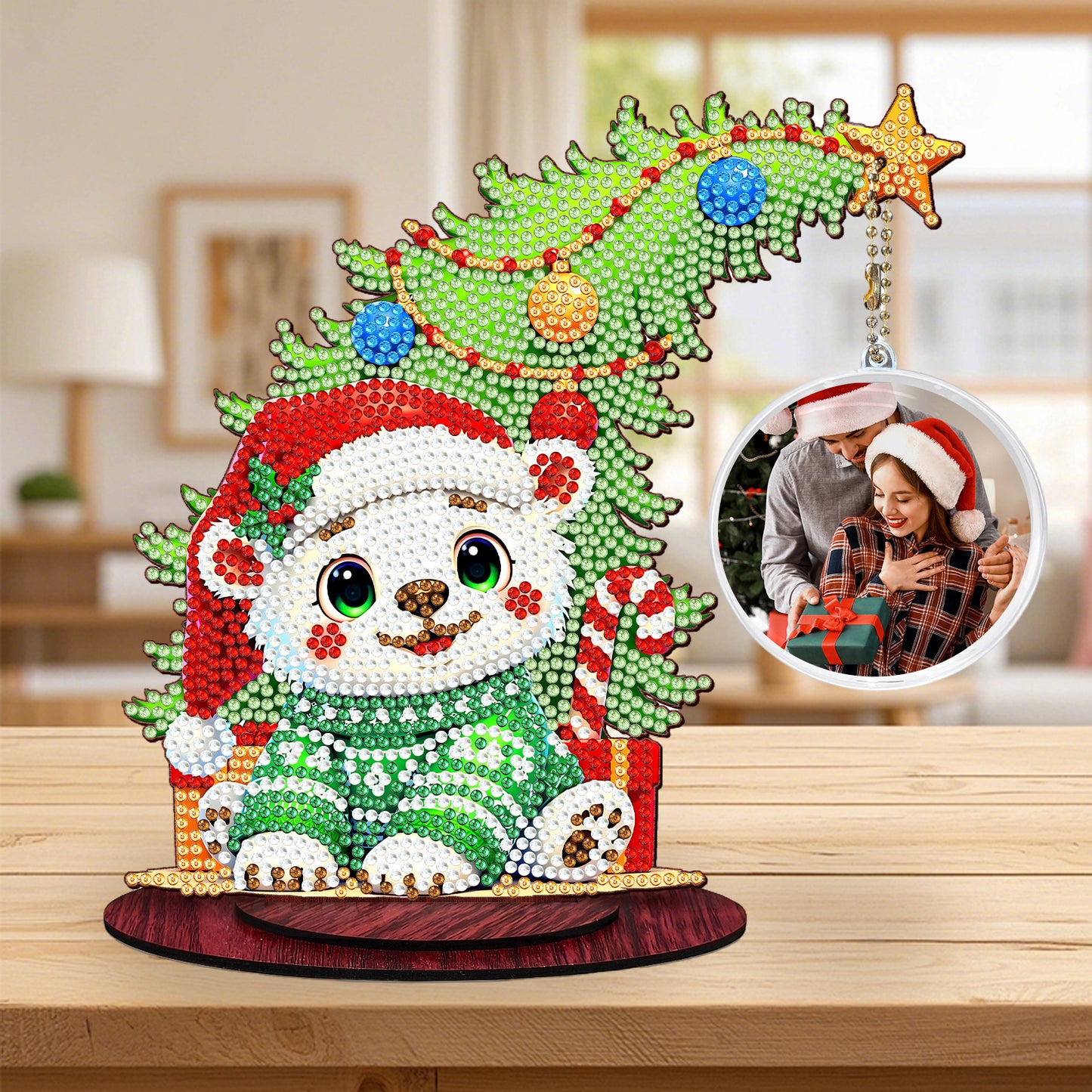 Bear Photo Xmas Tree 5D DIY Diamond Art Tabletop Wood Decoration Ornament Kit