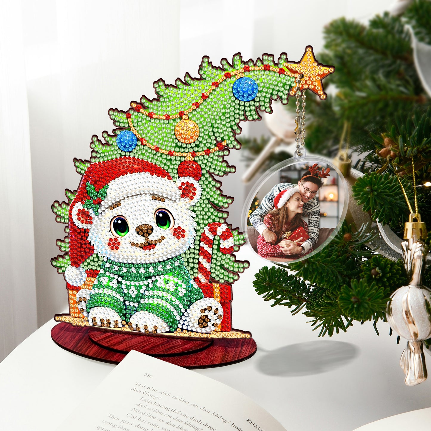 Bear Photo Xmas Tree 5D DIY Diamond Art Tabletop Wood Decoration Ornament Kit