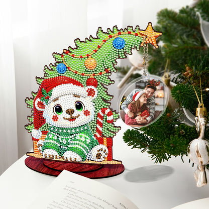 Bear Photo Xmas Tree 5D DIY Diamond Art Tabletop Wood Decoration Ornament Kit