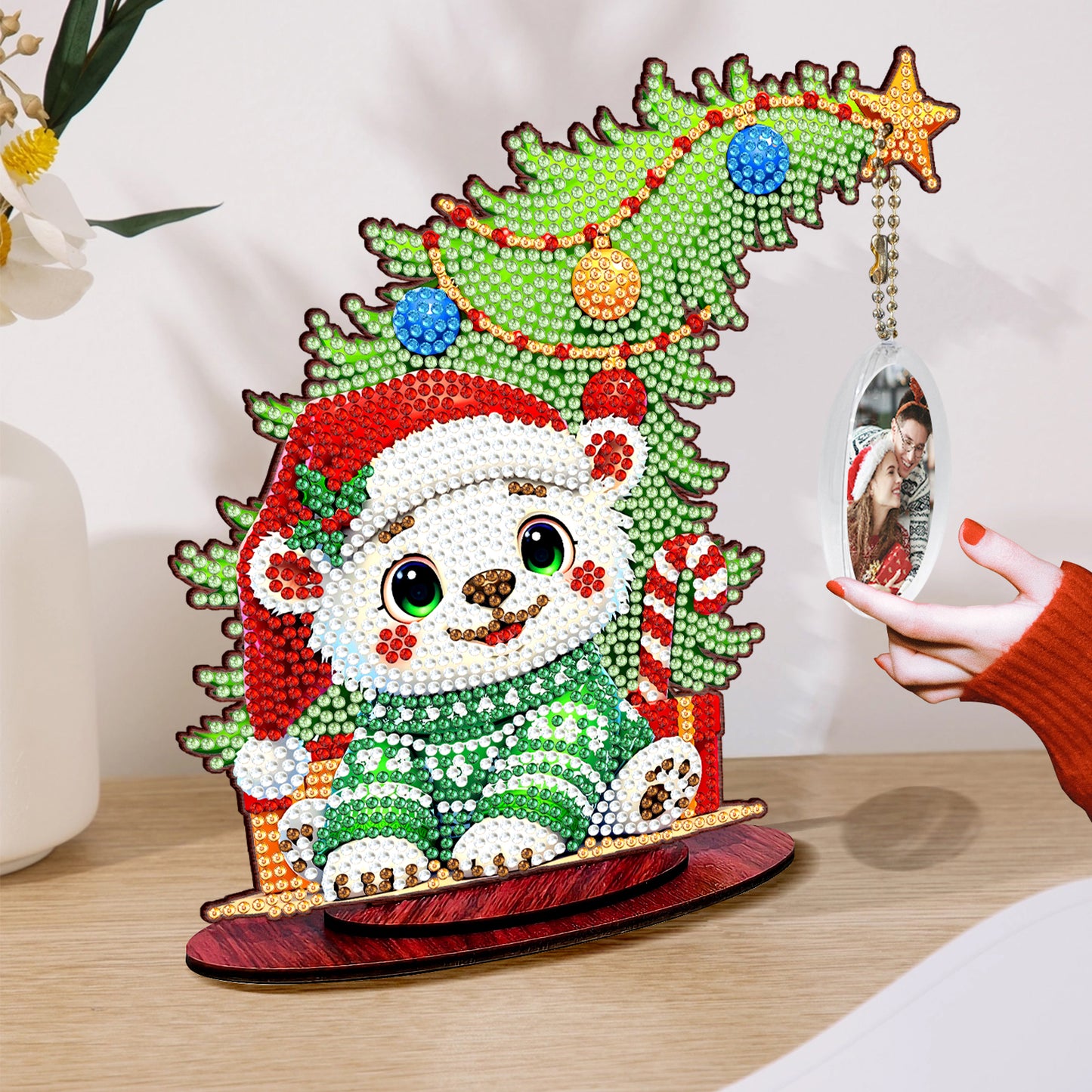 Bear Photo Xmas Tree 5D DIY Diamond Art Tabletop Wood Decoration Ornament Kit