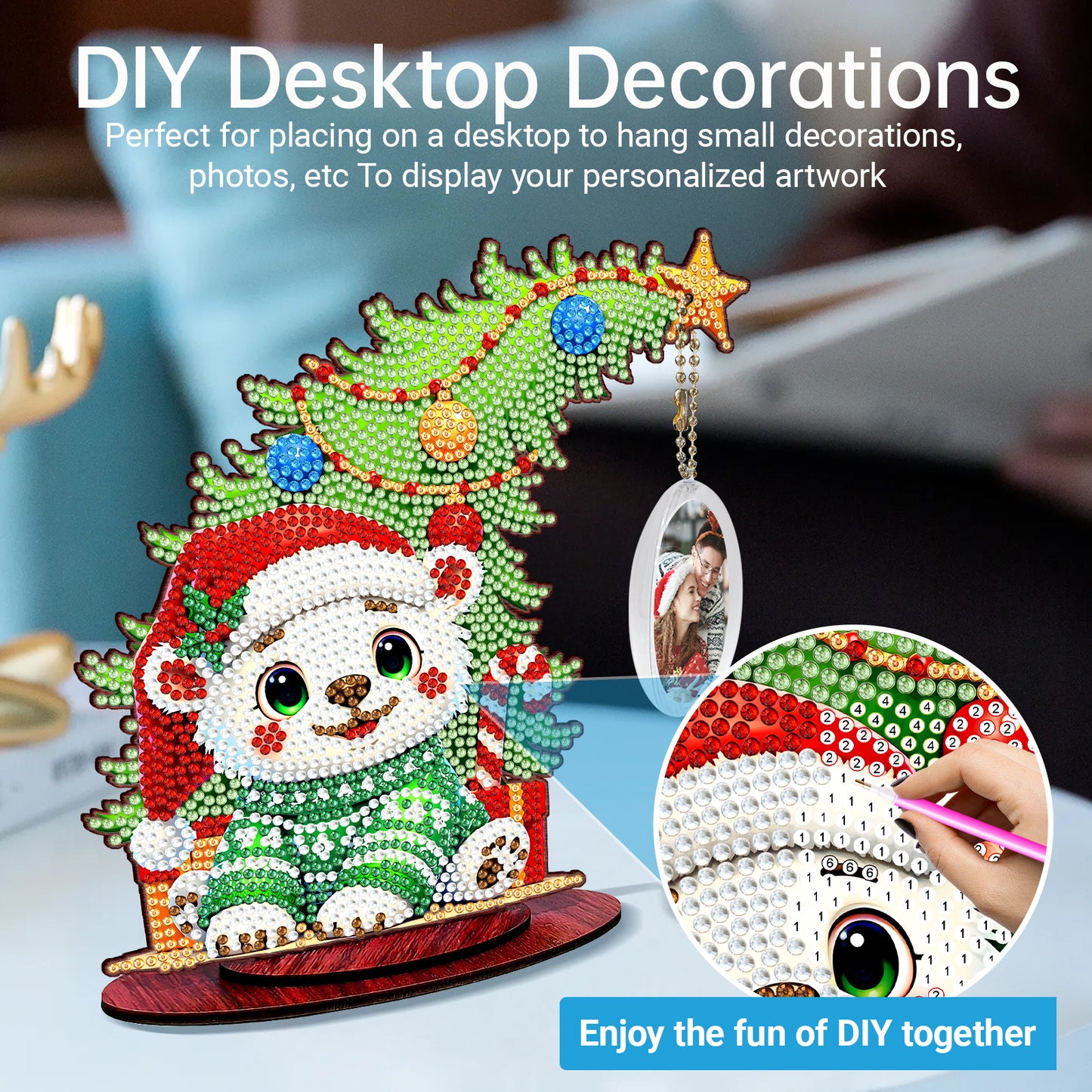 Bear Photo Xmas Tree 5D DIY Diamond Art Tabletop Wood Decoration Ornament Kit